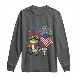 Funny Patriotic Frog Long Sleeve Shirt Celebrating 250 Years Of Freedom TS12 Dark Heather Print Your Wear