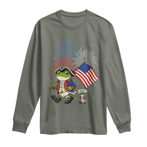 Funny Patriotic Frog Long Sleeve Shirt Celebrating 250 Years Of Freedom TS12 Military Green Print Your Wear