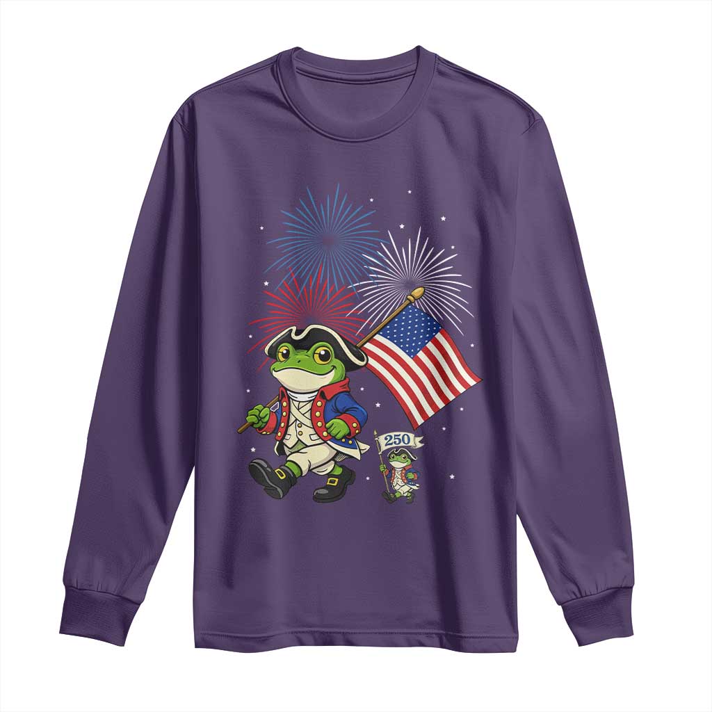 Funny Patriotic Frog Long Sleeve Shirt Celebrating 250 Years Of Freedom TS12 Purple Print Your Wear