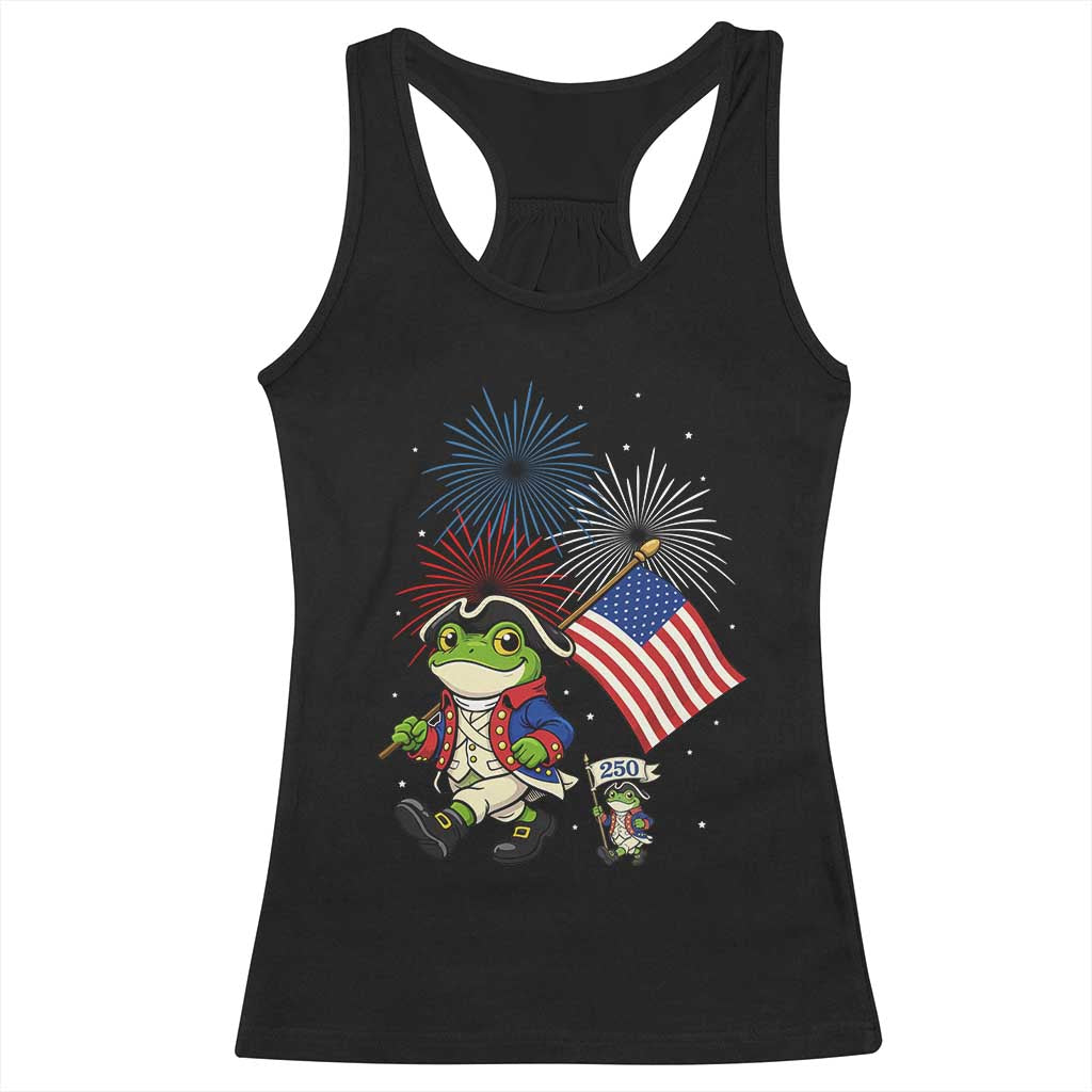 Funny Patriotic Frog Racerback Tank Top Celebrating 250 Years Of Freedom TS12 Black Print Your Wear