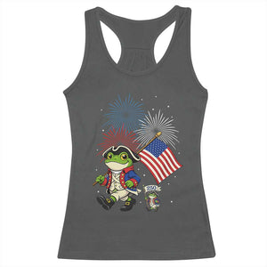 Funny Patriotic Frog Racerback Tank Top Celebrating 250 Years Of Freedom TS12 Dark Heather Print Your Wear