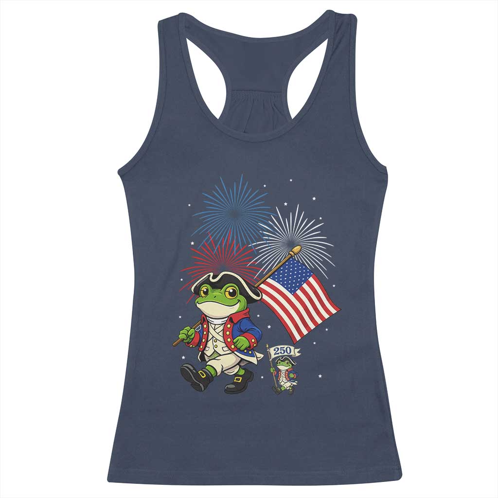 Funny Patriotic Frog Racerback Tank Top Celebrating 250 Years Of Freedom TS12 Navy Print Your Wear