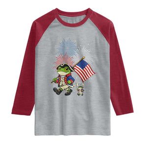 Funny Patriotic Frog Raglan Shirt Celebrating 250 Years Of Freedom TS12 Heather Gray Heather Red Print Your Wear