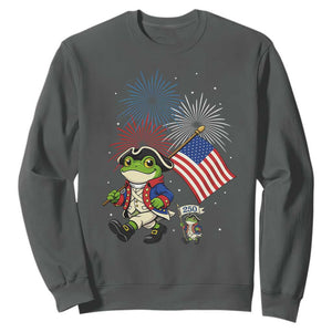 Funny Patriotic Frog Sweatshirt Celebrating 250 Years Of Freedom TS12 Dark Heather Print Your Wear