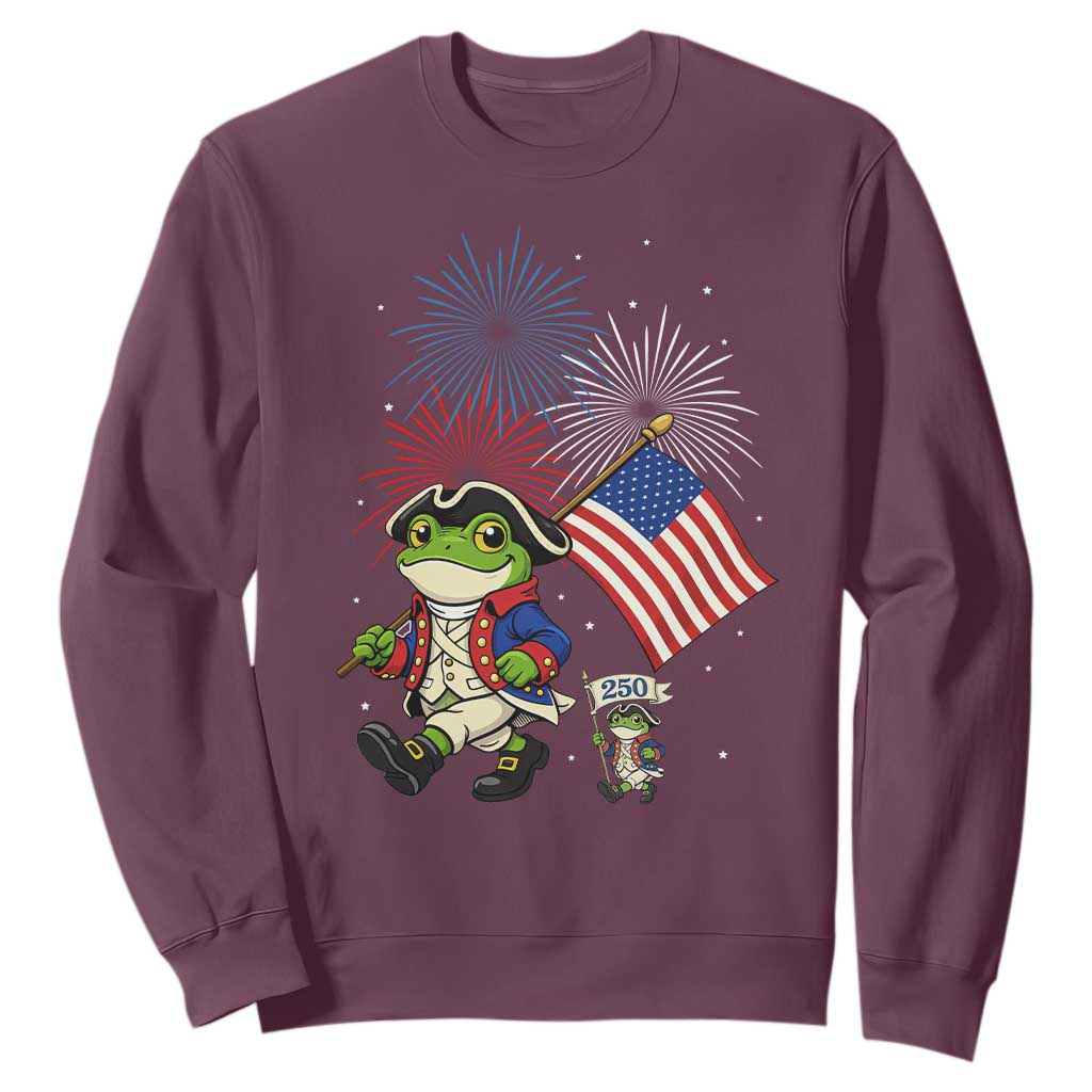 Funny Patriotic Frog Sweatshirt Celebrating 250 Years Of Freedom TS12 Maroon Print Your Wear