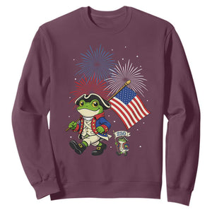 Funny Patriotic Frog Sweatshirt Celebrating 250 Years Of Freedom TS12 Maroon Print Your Wear