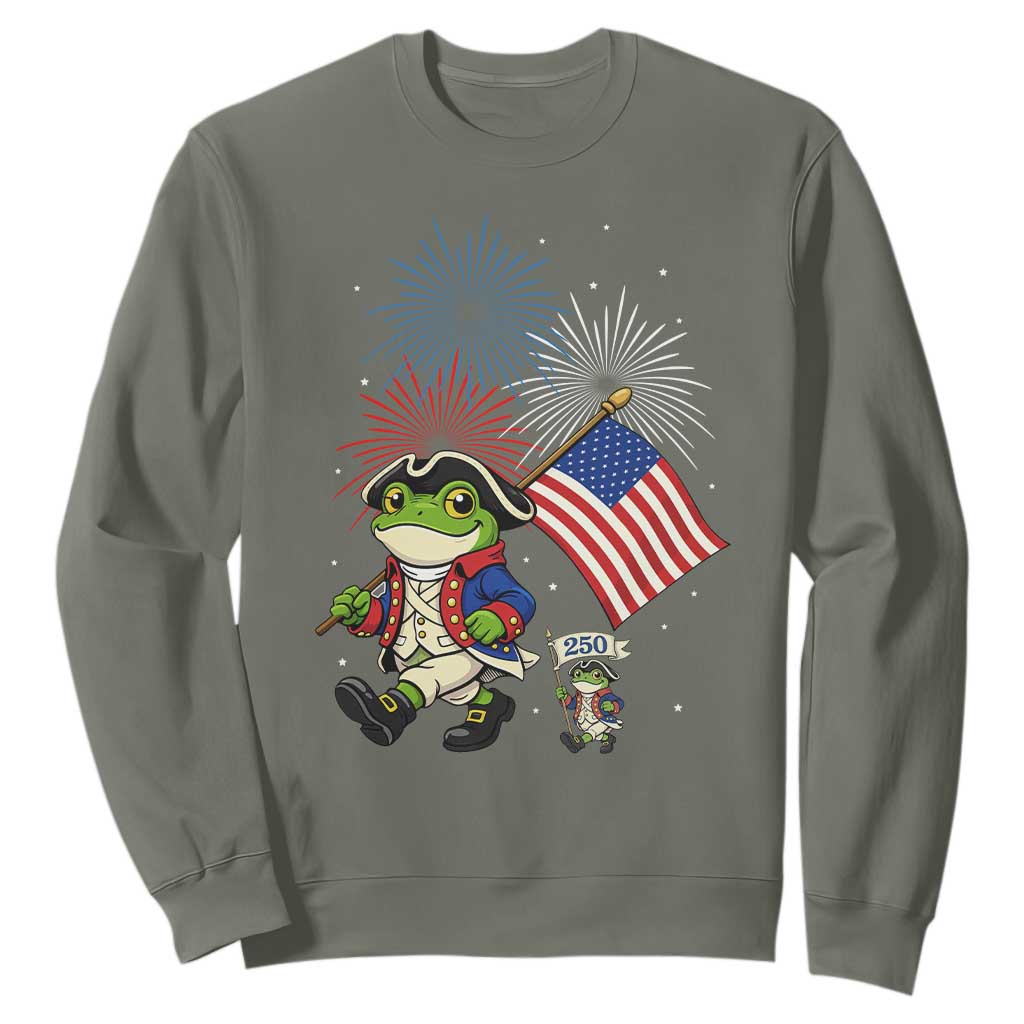 Funny Patriotic Frog Sweatshirt Celebrating 250 Years Of Freedom TS12 Military Green Print Your Wear