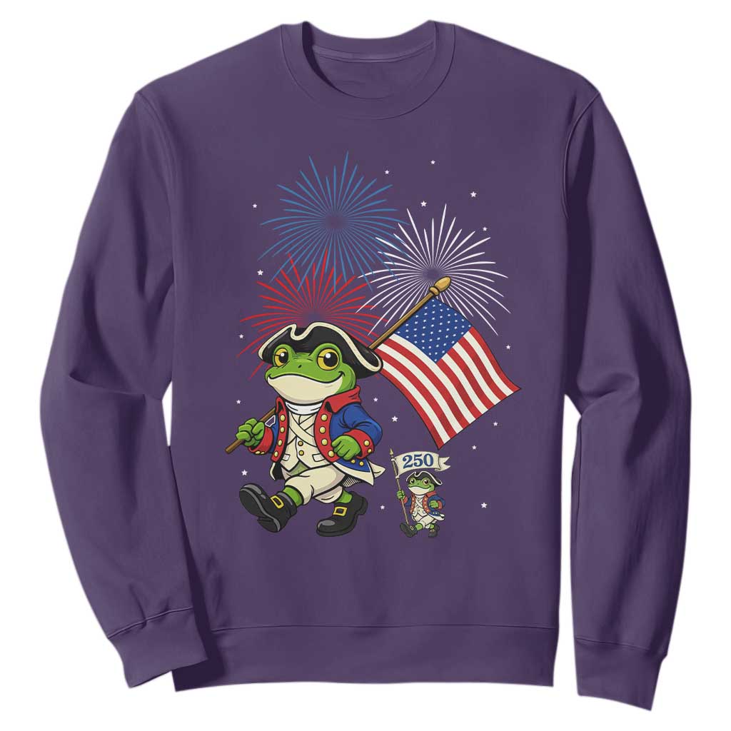 Funny Patriotic Frog Sweatshirt Celebrating 250 Years Of Freedom TS12 Purple Print Your Wear