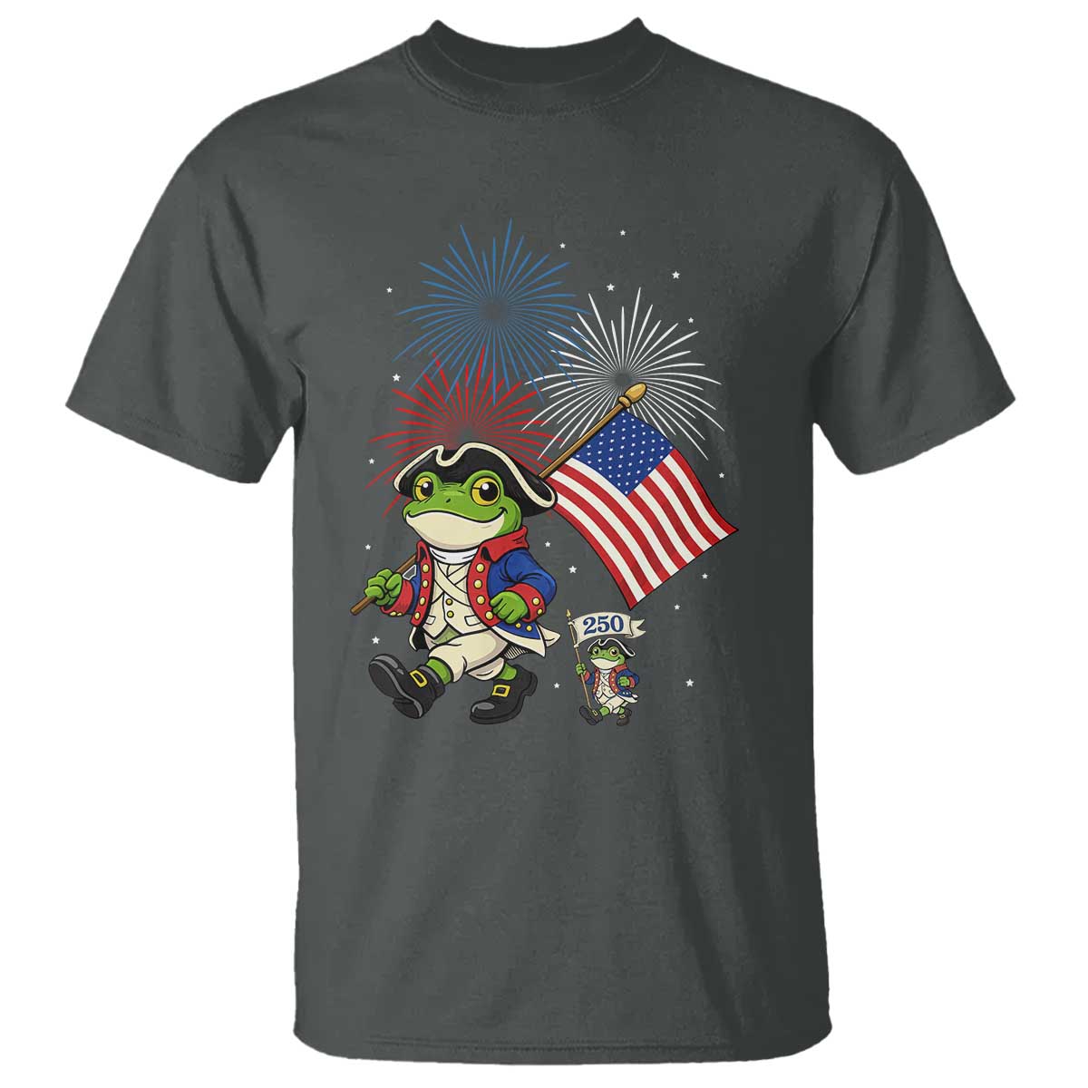 Funny Patriotic Frog T Shirt Celebrating 250 Years Of Freedom TS12 Dark Heather Print Your Wear