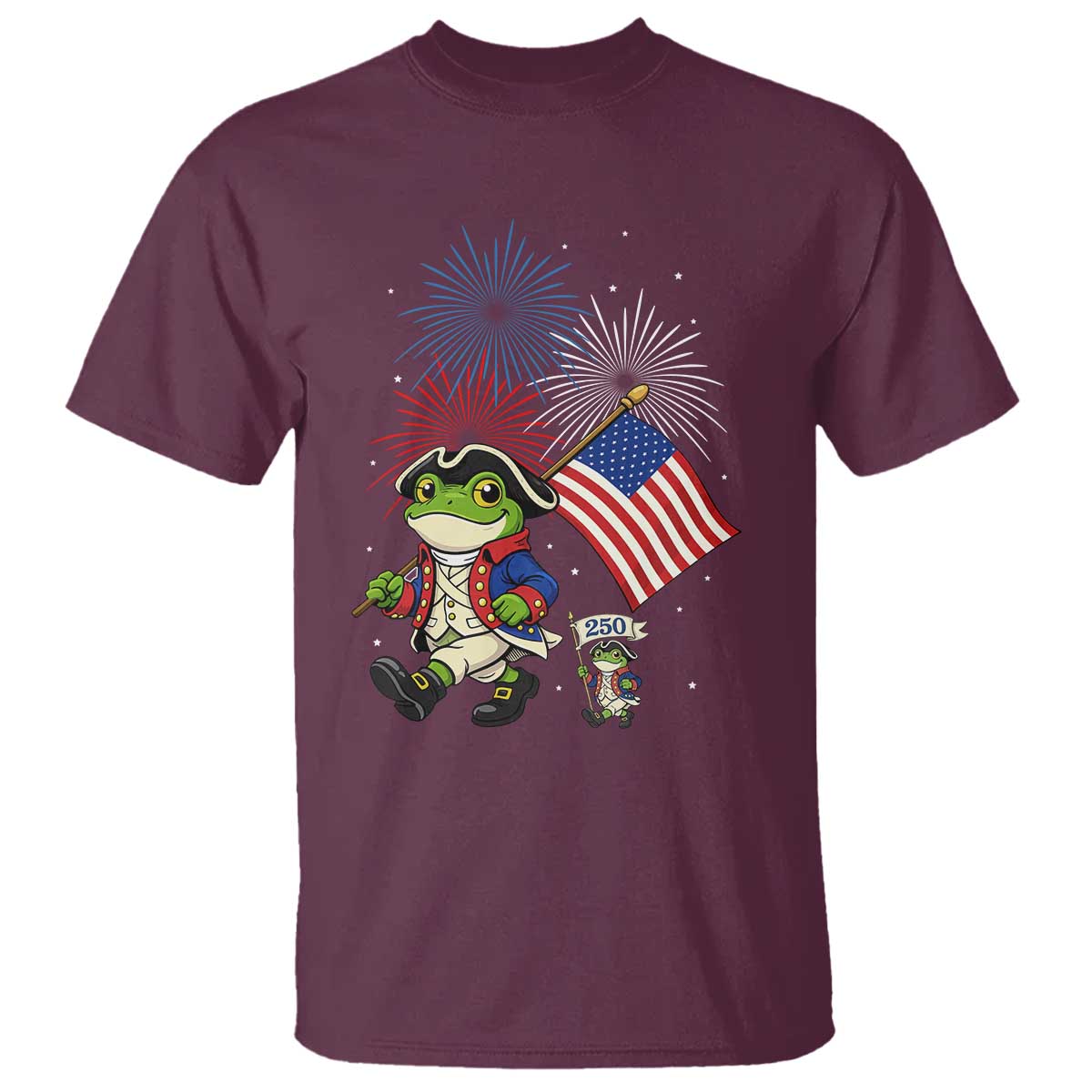 Funny Patriotic Frog T Shirt Celebrating 250 Years Of Freedom TS12 Maroon Print Your Wear