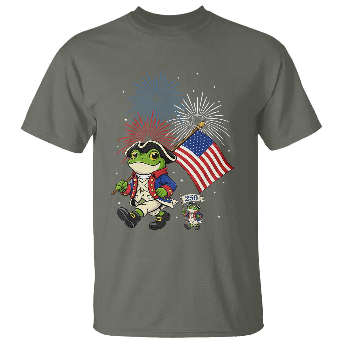 Funny Patriotic Frog T Shirt Celebrating 250 Years Of Freedom TS12 Military Green Print Your Wear