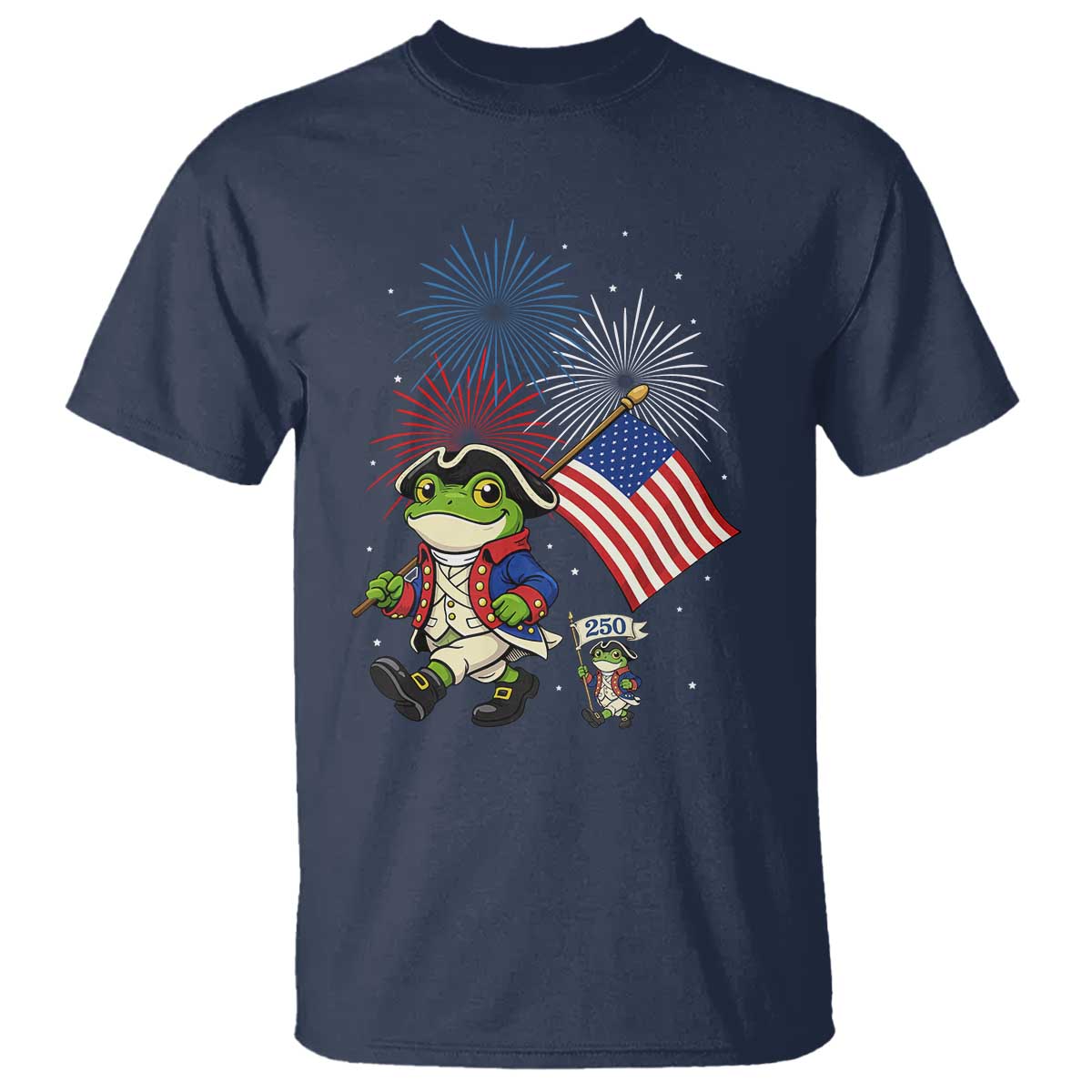 Funny Patriotic Frog T Shirt Celebrating 250 Years Of Freedom TS12 Navy Print Your Wear