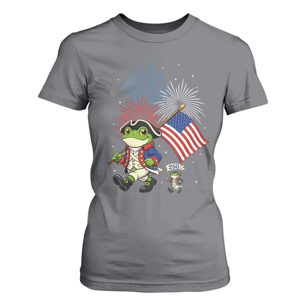 Funny Patriotic Frog T Shirt For Women Celebrating 250 Years Of Freedom TS12 Charcoal Print Your Wear