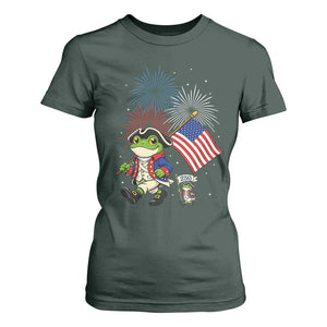 Funny Patriotic Frog T Shirt For Women Celebrating 250 Years Of Freedom TS12 Dark Forest Green Print Your Wear
