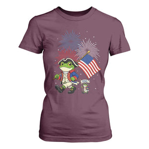Funny Patriotic Frog T Shirt For Women Celebrating 250 Years Of Freedom TS12 Maroon Print Your Wear