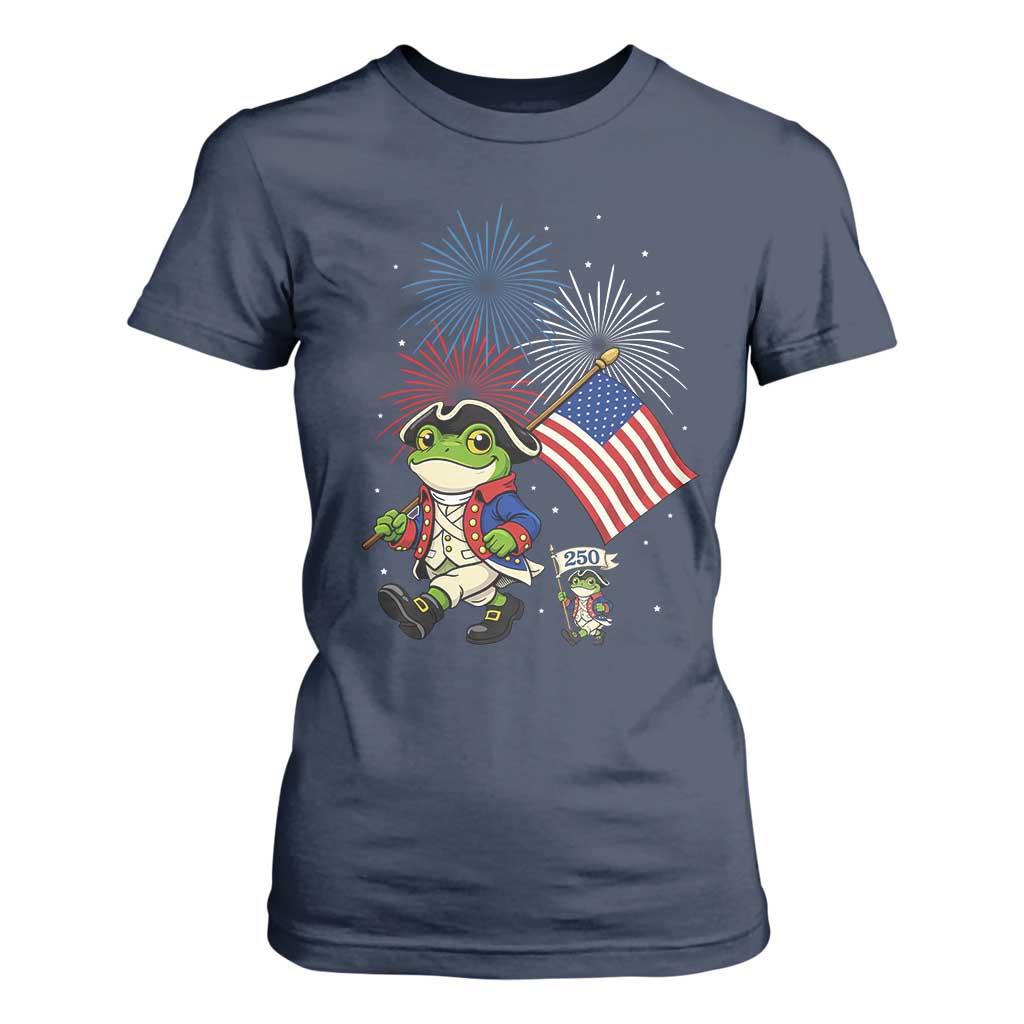 Funny Patriotic Frog T Shirt For Women Celebrating 250 Years Of Freedom TS12 Navy Print Your Wear
