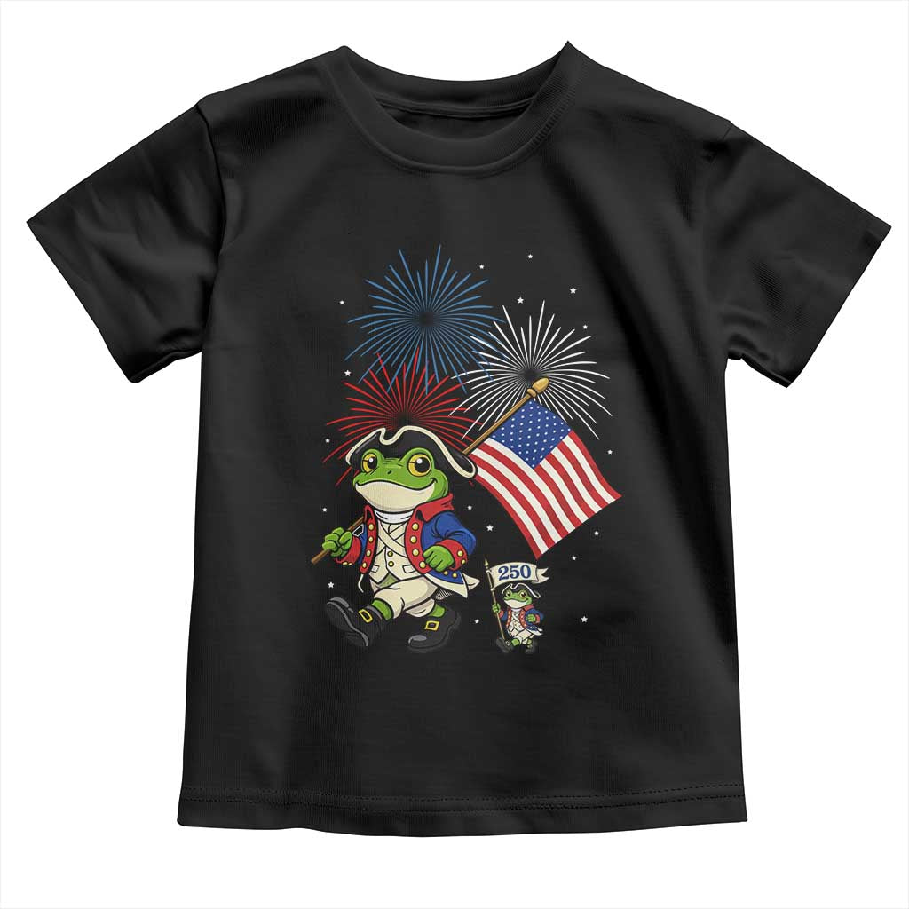 Funny Patriotic Frog Toddler T Shirt Celebrating 250 Years Of Freedom TS12 Black Print Your Wear