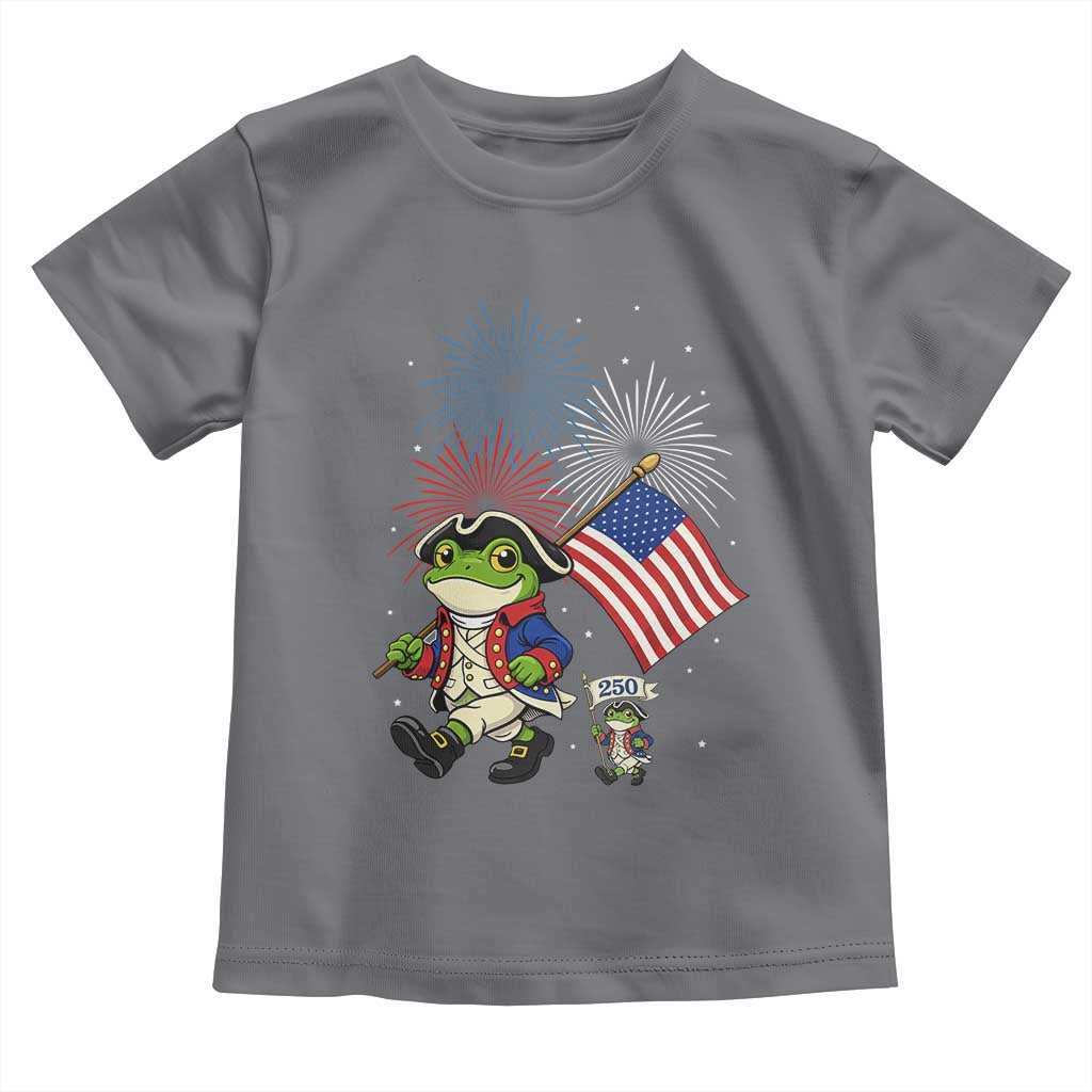 Funny Patriotic Frog Toddler T Shirt Celebrating 250 Years Of Freedom TS12 Charcoal Print Your Wear