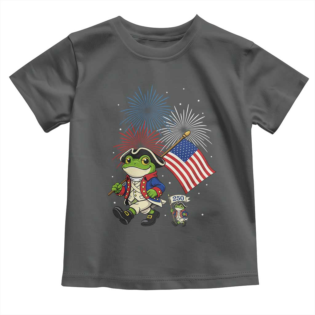 Funny Patriotic Frog Toddler T Shirt Celebrating 250 Years Of Freedom TS12 Dark Heather Print Your Wear