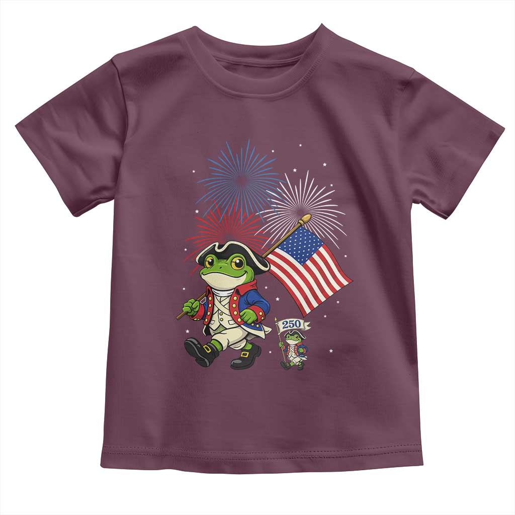 Funny Patriotic Frog Toddler T Shirt Celebrating 250 Years Of Freedom TS12 Maroon Print Your Wear