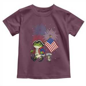 Funny Patriotic Frog Toddler T Shirt Celebrating 250 Years Of Freedom TS12 Maroon Print Your Wear