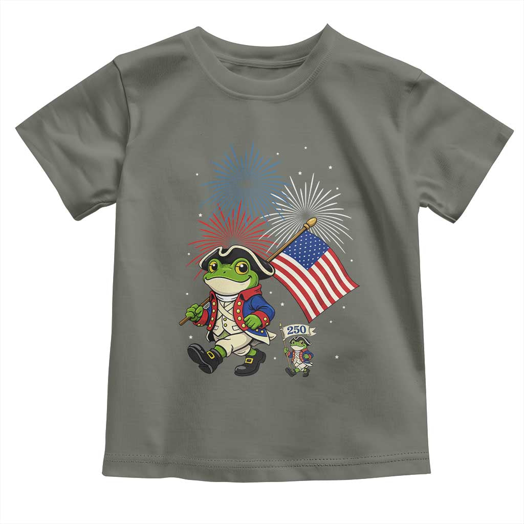 Funny Patriotic Frog Toddler T Shirt Celebrating 250 Years Of Freedom TS12 Military Green Print Your Wear