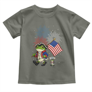 Funny Patriotic Frog Toddler T Shirt Celebrating 250 Years Of Freedom TS12 Military Green Print Your Wear
