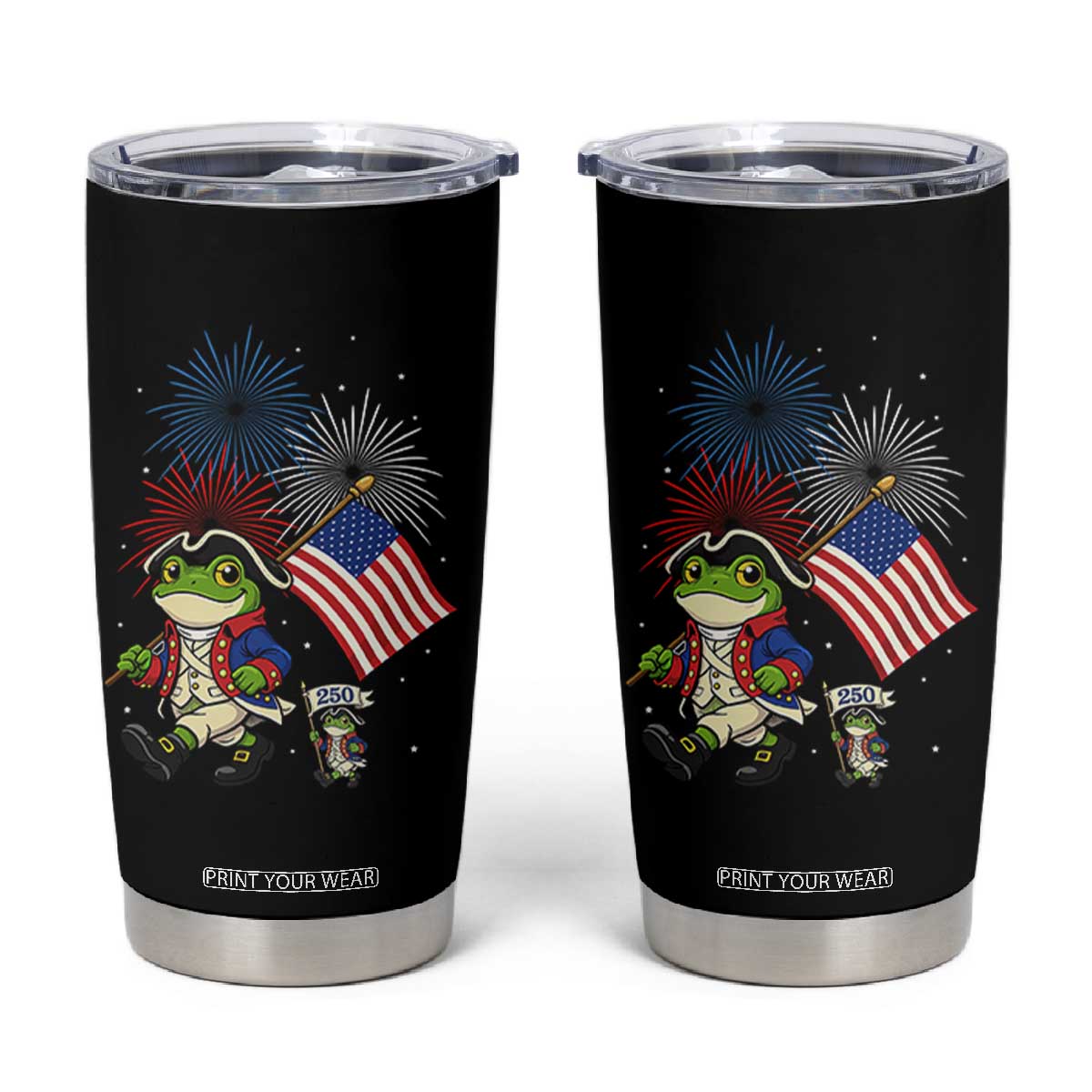 Funny Patriotic Frog Tumbler Cup Celebrating 250 Years Of Freedom TS12 Black Print Your Wear