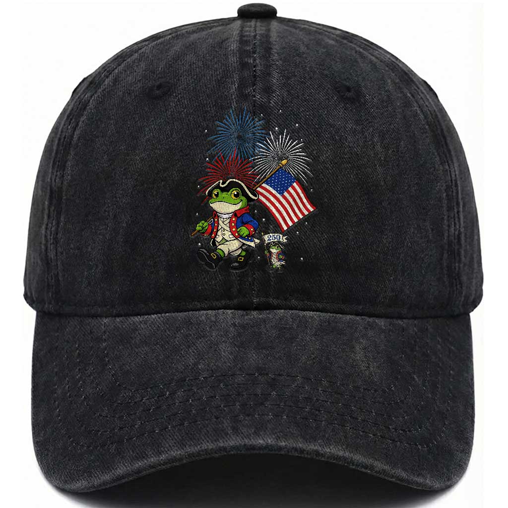 Funny Patriotic Frog Washed Cotton Baseball Cap Celebrating 250 Years Of Freedom TS12 Print Your Wear