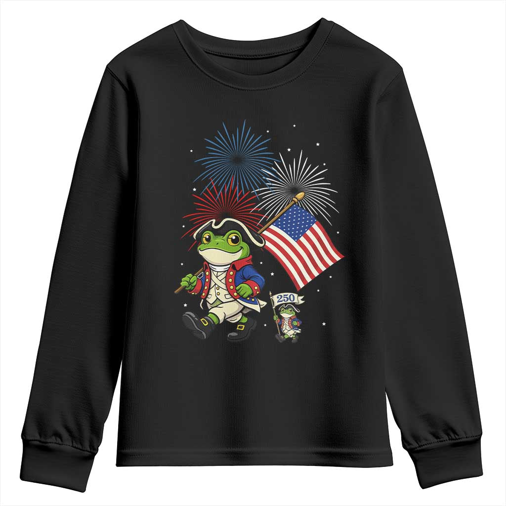 Funny Patriotic Frog Youth Sweatshirt Celebrating 250 Years Of Freedom TS12 Black Print Your Wear