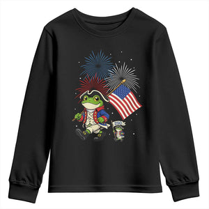 Funny Patriotic Frog Youth Sweatshirt Celebrating 250 Years Of Freedom TS12 Black Print Your Wear