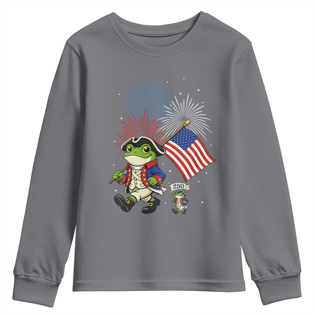 Funny Patriotic Frog Youth Sweatshirt Celebrating 250 Years Of Freedom TS12 Charcoal Print Your Wear