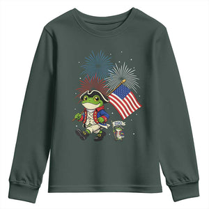 Funny Patriotic Frog Youth Sweatshirt Celebrating 250 Years Of Freedom TS12 Dark Forest Green Print Your Wear