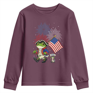 Funny Patriotic Frog Youth Sweatshirt Celebrating 250 Years Of Freedom TS12 Maroon Print Your Wear