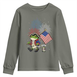 Funny Patriotic Frog Youth Sweatshirt Celebrating 250 Years Of Freedom TS12 Military Green Print Your Wear
