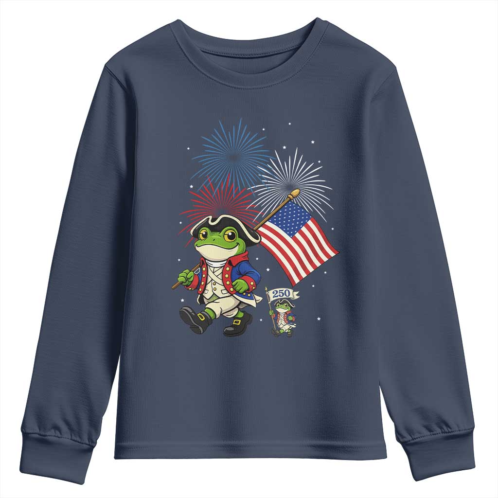 Funny Patriotic Frog Youth Sweatshirt Celebrating 250 Years Of Freedom TS12 Navy Print Your Wear