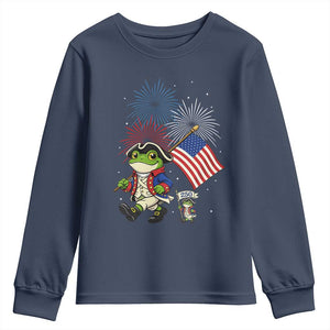 Funny Patriotic Frog Youth Sweatshirt Celebrating 250 Years Of Freedom TS12 Navy Print Your Wear