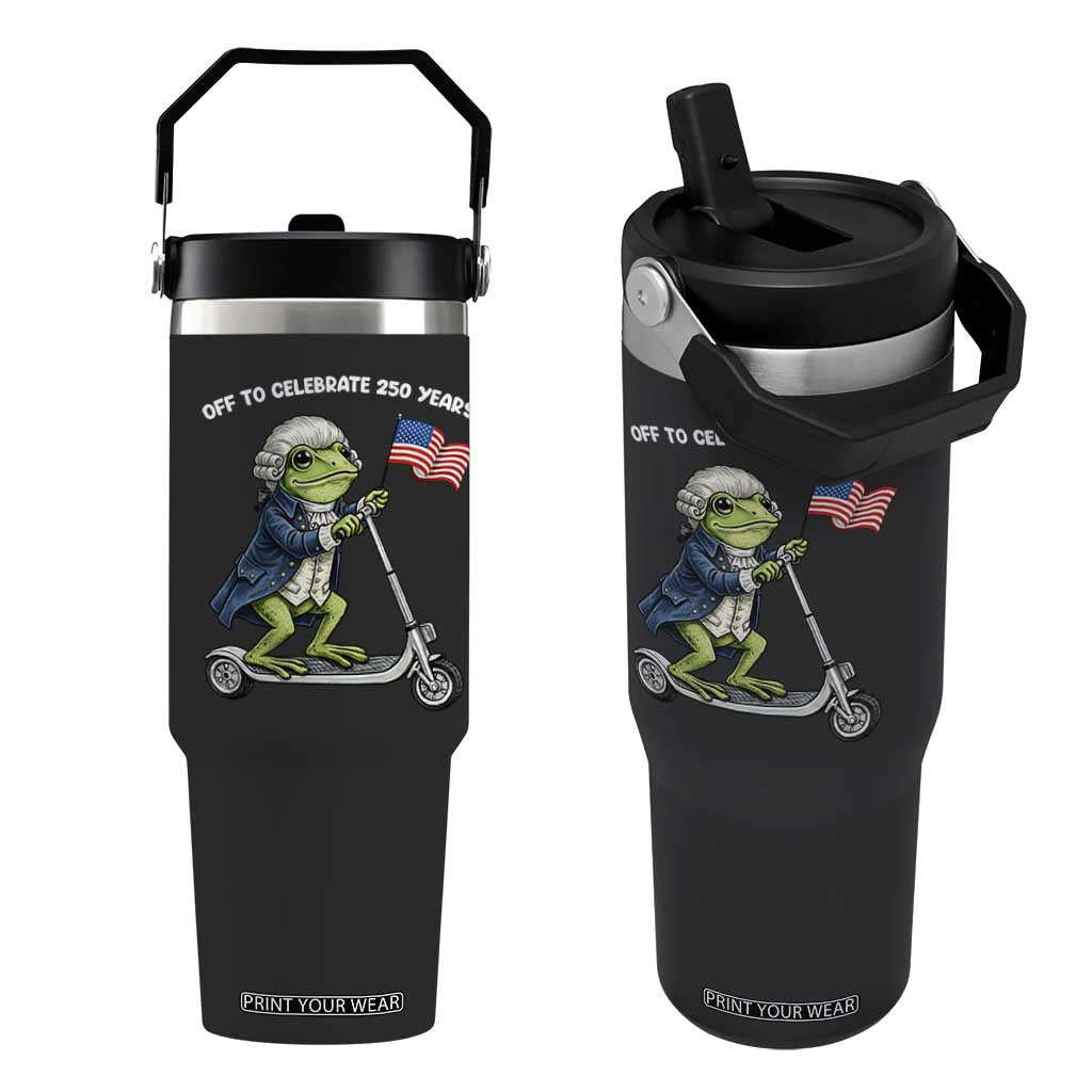 Funny Patriotic Frog Flip Straw Tumbler Off To Celebrate 250 Years Of Freedom TS12 One Size: 30 oz Black Print Your Wear