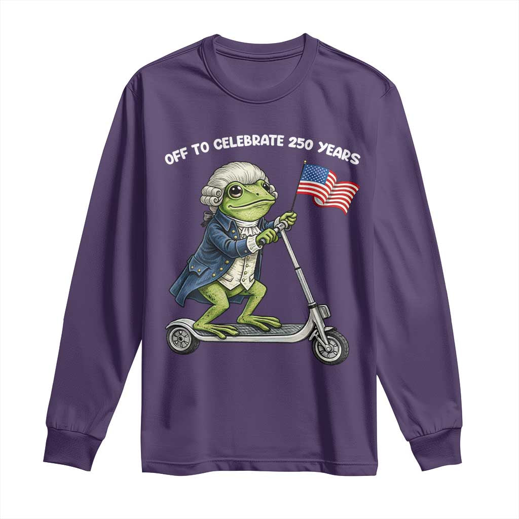 Funny Patriotic Frog Long Sleeve Shirt Off To Celebrate 250 Years Of Freedom TS12 Purple Print Your Wear