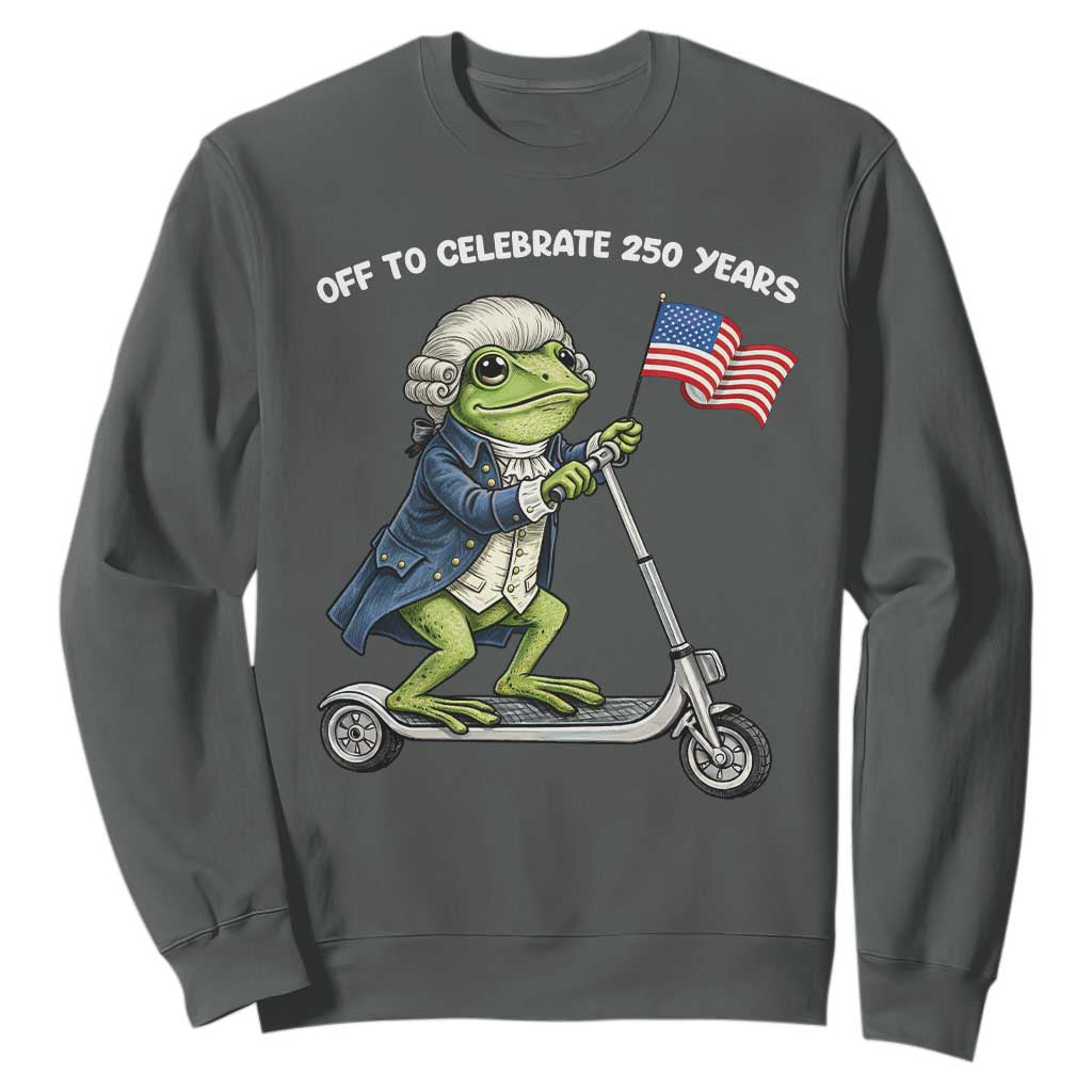 Funny Patriotic Frog Sweatshirt Off To Celebrate 250 Years Of Freedom TS12 Dark Heather Print Your Wear