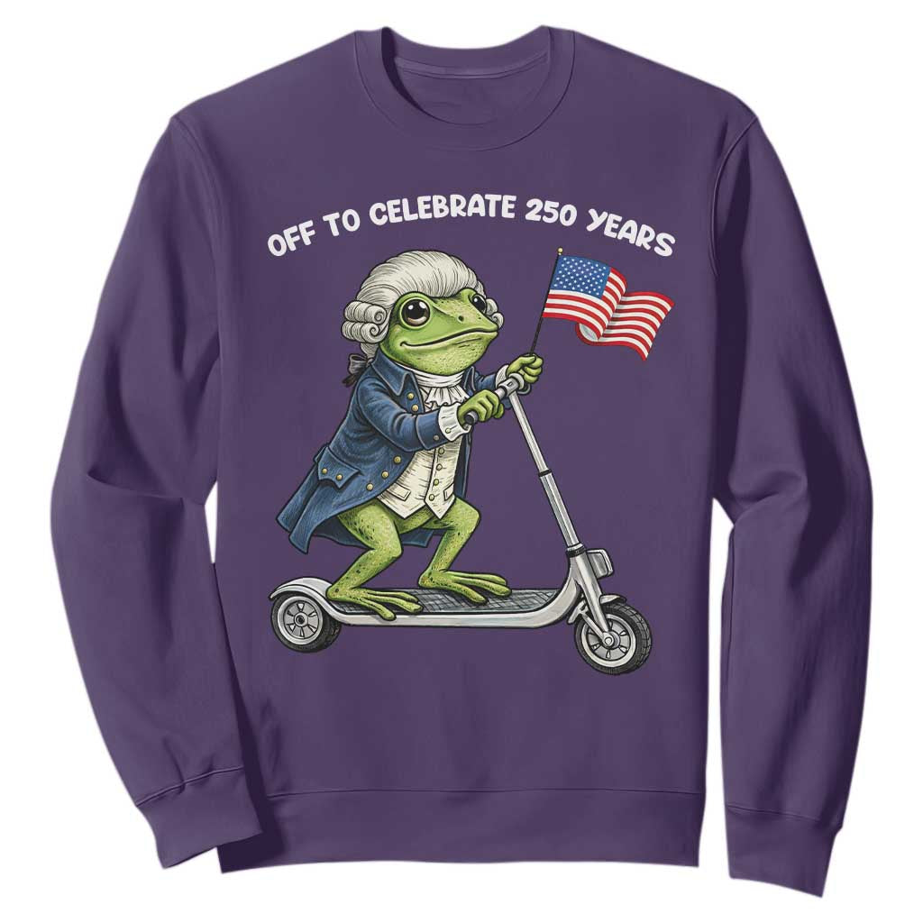 Funny Patriotic Frog Sweatshirt Off To Celebrate 250 Years Of Freedom TS12 Purple Print Your Wear