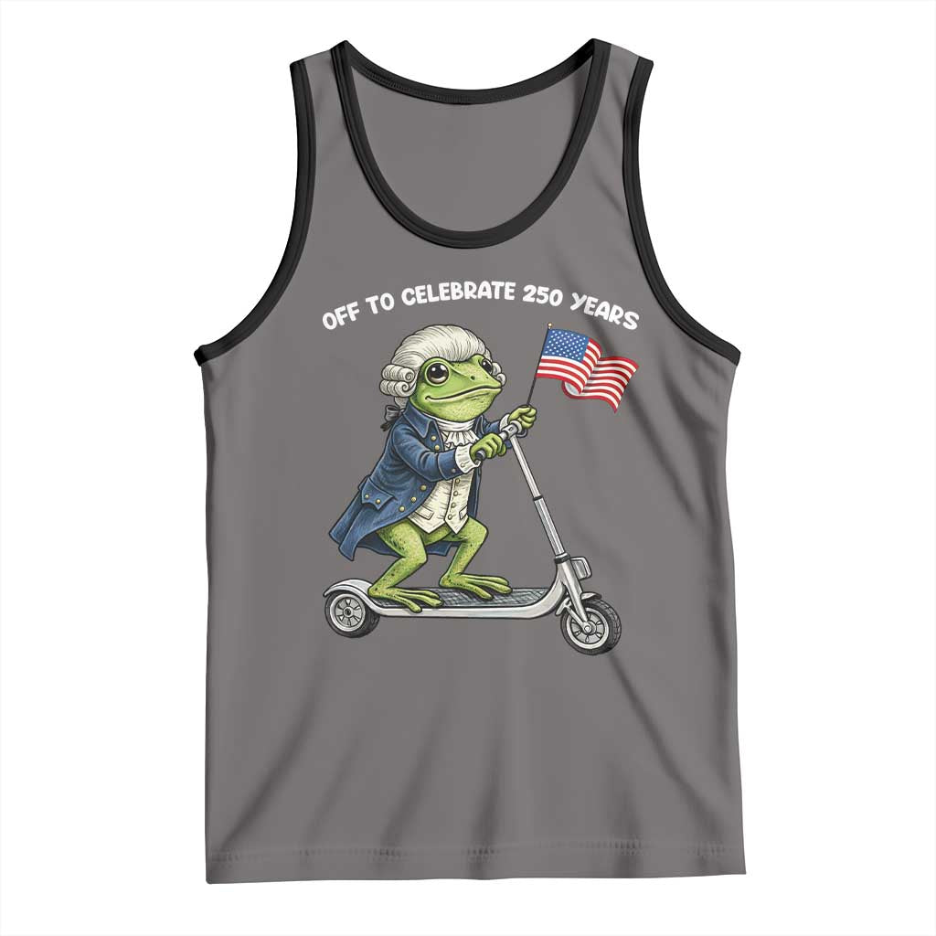 Funny Patriotic Frog Tank Top Off To Celebrate 250 Years Of Freedom TS12 Deep Heather Black Print Your Wear