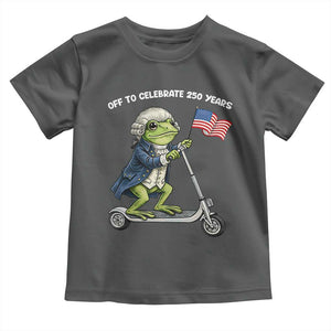 Funny Patriotic Frog Toddler T Shirt Off To Celebrate 250 Years Of Freedom TS12 Dark Heather Print Your Wear