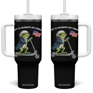 Funny Patriotic Frog Tumbler With Handle Off To Celebrate 250 Years Of Freedom TS12 One Size: 40 oz Black Print Your Wear