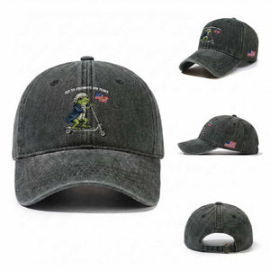 Funny Patriotic Frog Washed Cotton Baseball Cap Off To Celebrate 250 Years Of Freedom TS12 Washed Cap Universal Fit Dark Green Print Your Wear