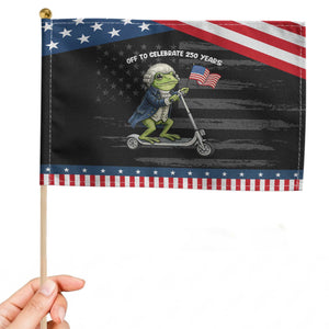 Funny Patriotic Frog Patriotic Handheld Flag Off To Celebrate 250 Years Of Freedom TS12 Distressed 8.2" × 5.5" Black Blue Print Your Wear
