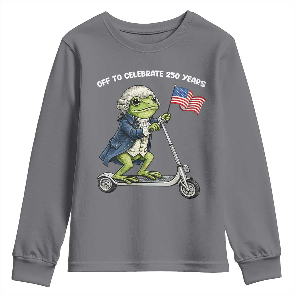 Funny Patriotic Frog Youth Sweatshirt Off To Celebrate 250 Years Of Freedom TS12 Charcoal Print Your Wear