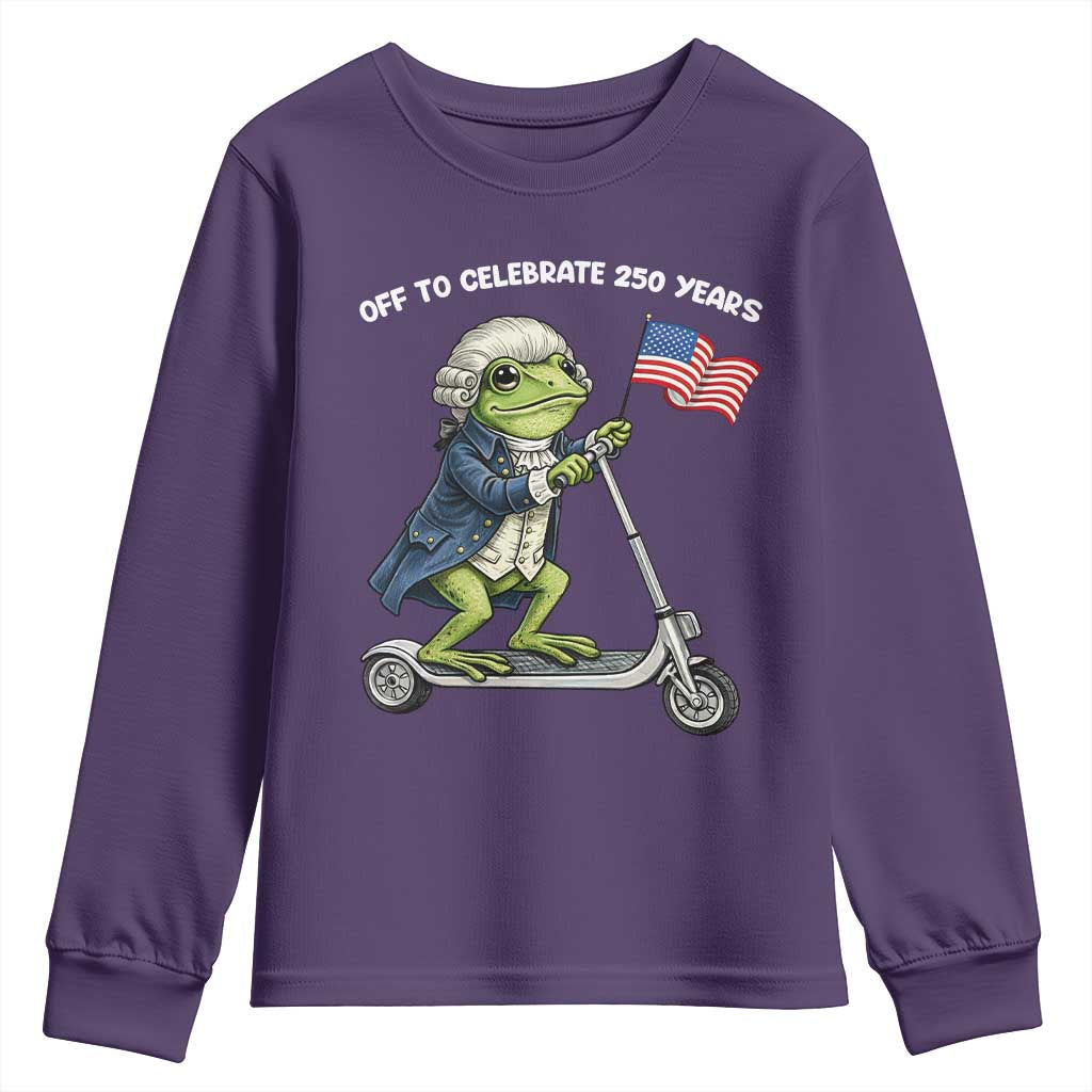 Funny Patriotic Frog Youth Sweatshirt Off To Celebrate 250 Years Of Freedom TS12 Purple Print Your Wear