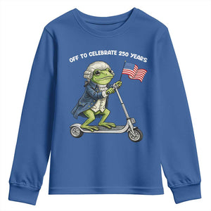 Funny Patriotic Frog Youth Sweatshirt Off To Celebrate 250 Years Of Freedom TS12 Royal Blue Print Your Wear