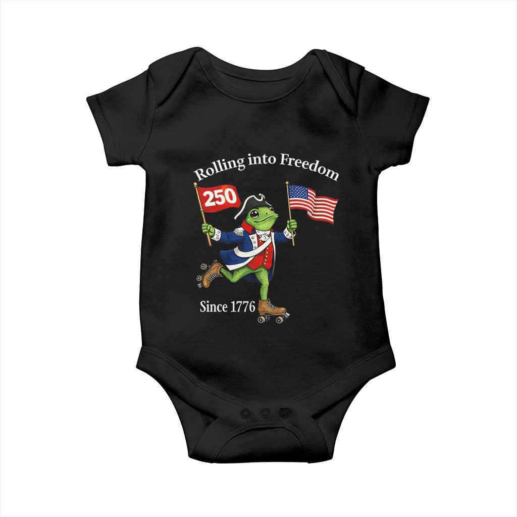 Funny Patriotic Frog Baby Onesie Rolling Into 250 Years Of Liberty TS12 Black Print Your Wear